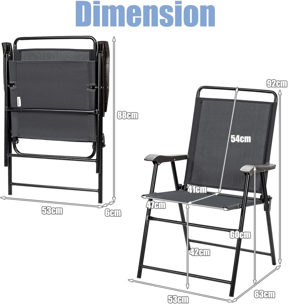Set di 4 sedie pieghevoli, da giardino, portatili, con schienale alto, da balcone, da campeggio, portata fino a 150 kg, per giardino, patio