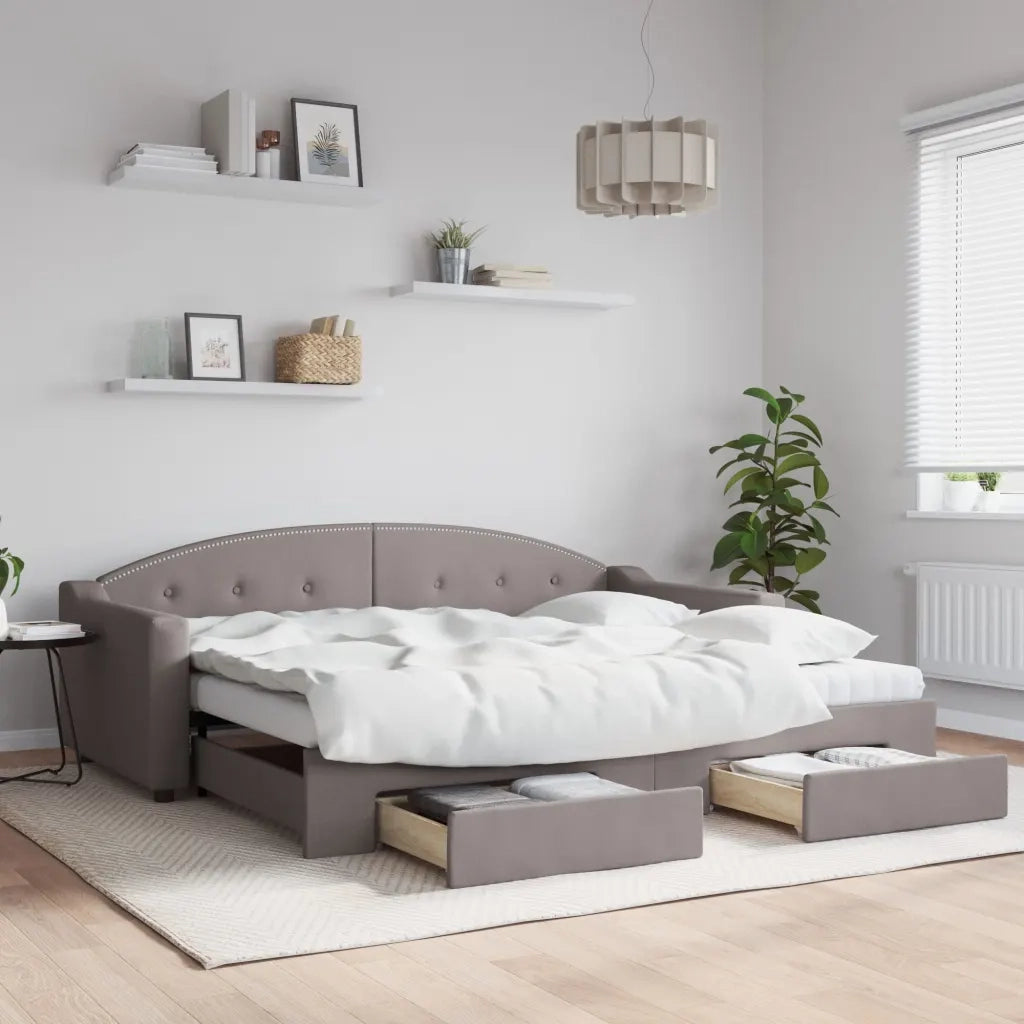 Divano letto | Sof¨¤ letto | Letto singolo Estraibile con Cassetti Tortora 90x200 cm Tessuto