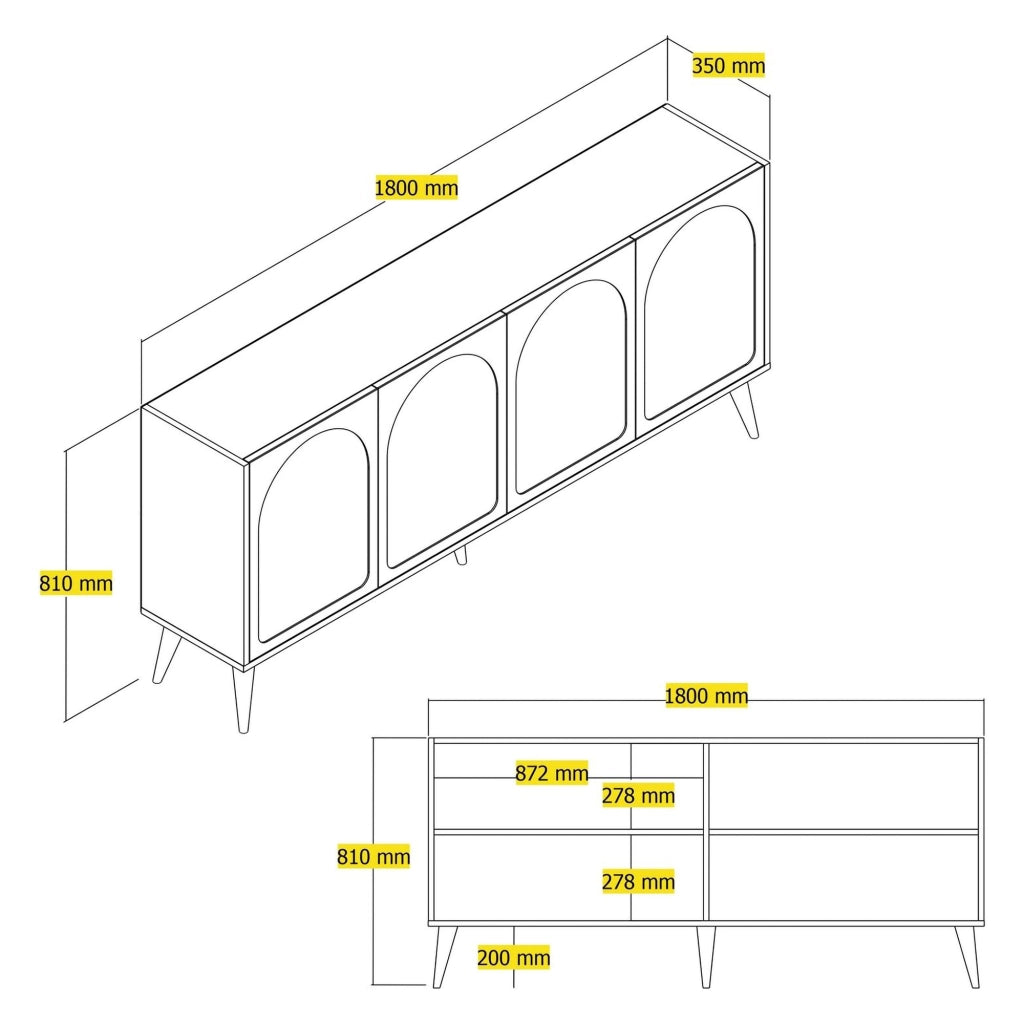 Madia Niscemi, Credenza 2 Ripiani, 180x35x81h cm Bianco Crema