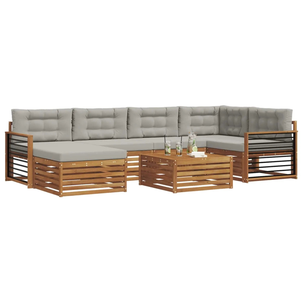 Set di divani da esterno 7 pcs Grigio Naturale e Chiaro