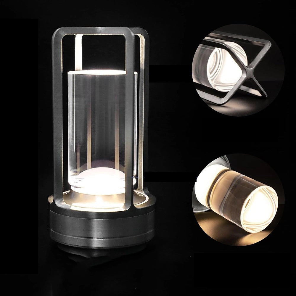 Trade Shop - Lampada A Led Da Tavolo 3 Watt Lanterna Lume Ricaricabile Touch Dimmerabile Cct D37-3c - Argento