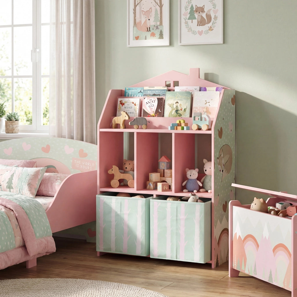 Libreria Bambini con Cassetti e Scaffali ¨C zephmum ¨C 62.5x30x91.5 cm, Rosa