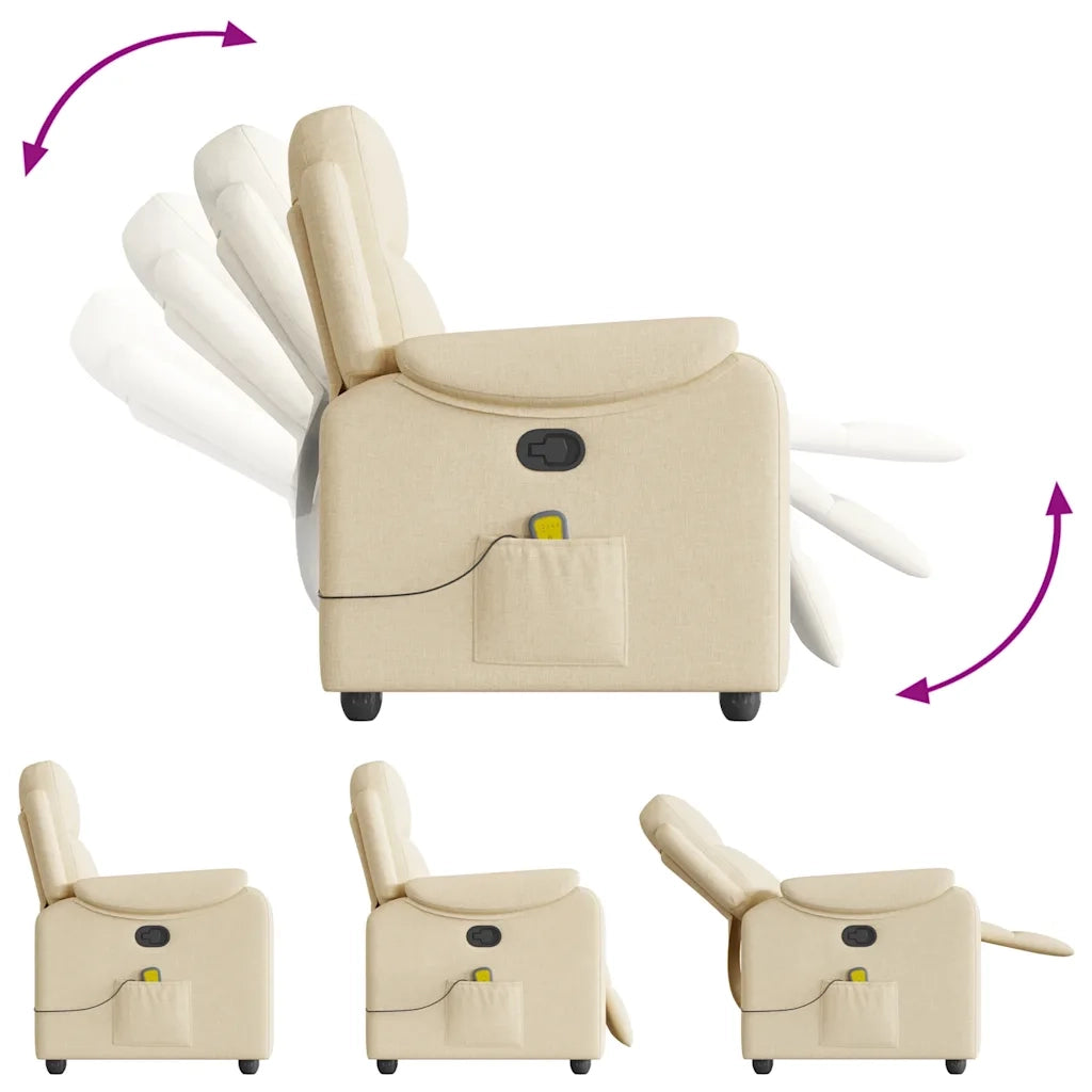 Poltrona Massaggiante | Sedia Relax Reclinabile Crema in Tessuto