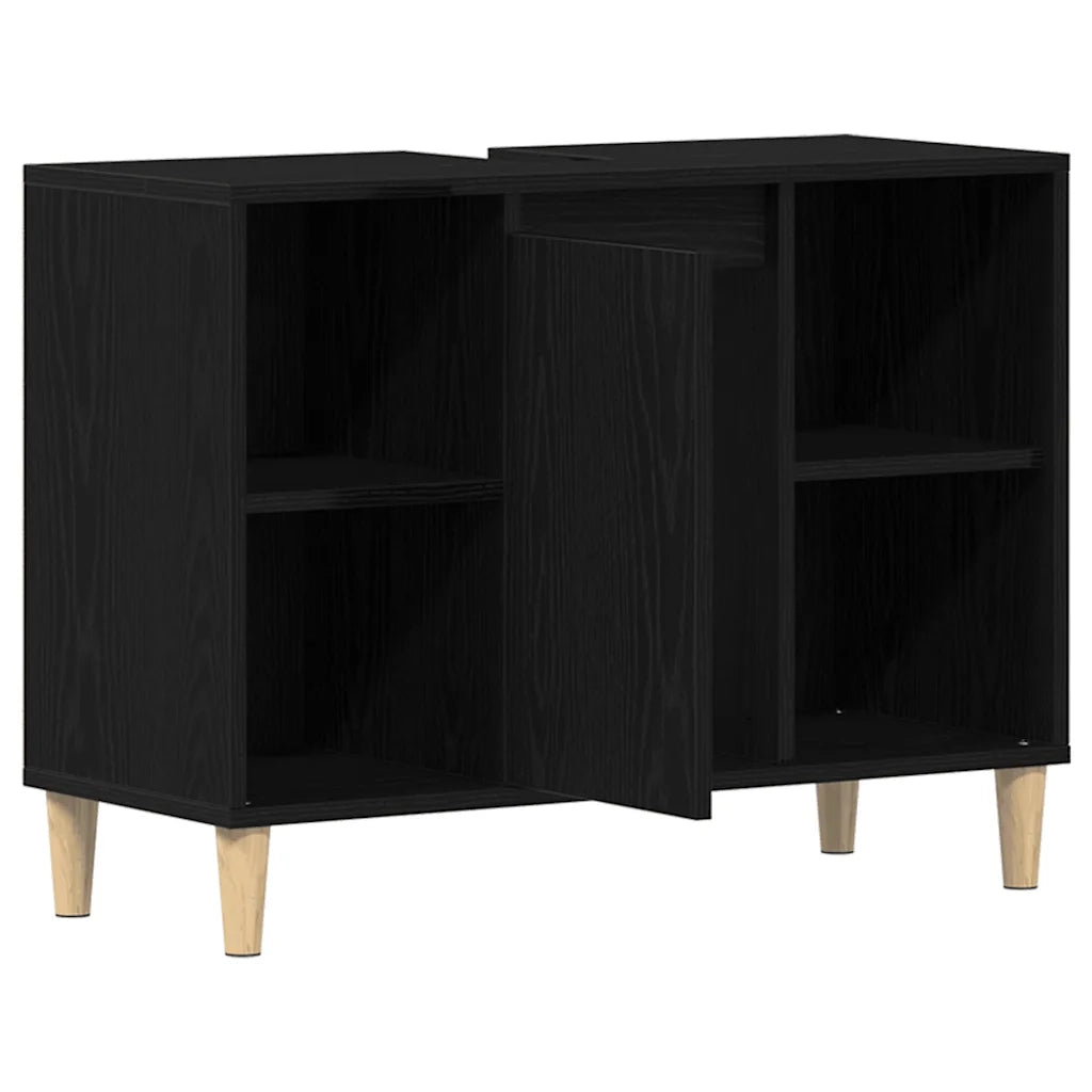 Mobiletto per Lavabo-Armadietto da bagno Rovere Nero 80x33x60 cm in Legno Massello