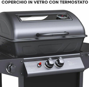 Barbecue a Gas 2,9 kw Alabama Superficie di Cottura in Pietra Lavica Nero