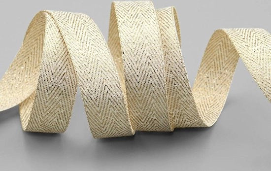 Banda tessuta a righe d'oro-crema 20m x 15mm - avorio | nastro per decorazione e ricamo