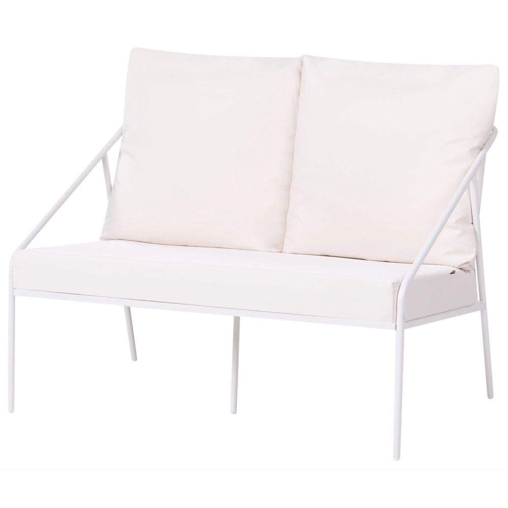 Set da giardino in metallo bianco con cuscini in cotone per 4 persone con rivestimenti sfoderabili Poltrone Divano Tavolino Moderno