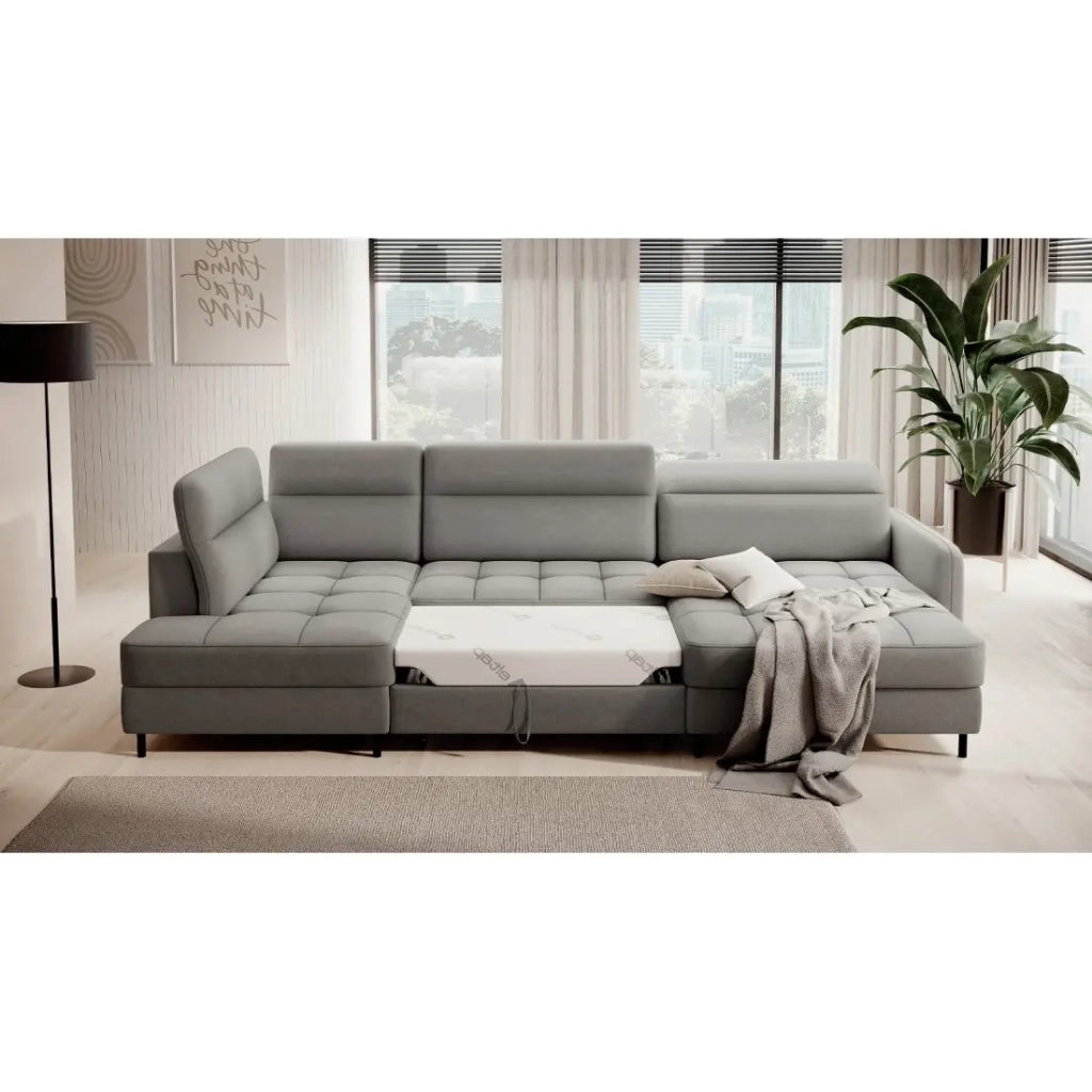 Divano ad angolo convertibile BERTHO 306 cm grigio – Angolo destro con contenitore