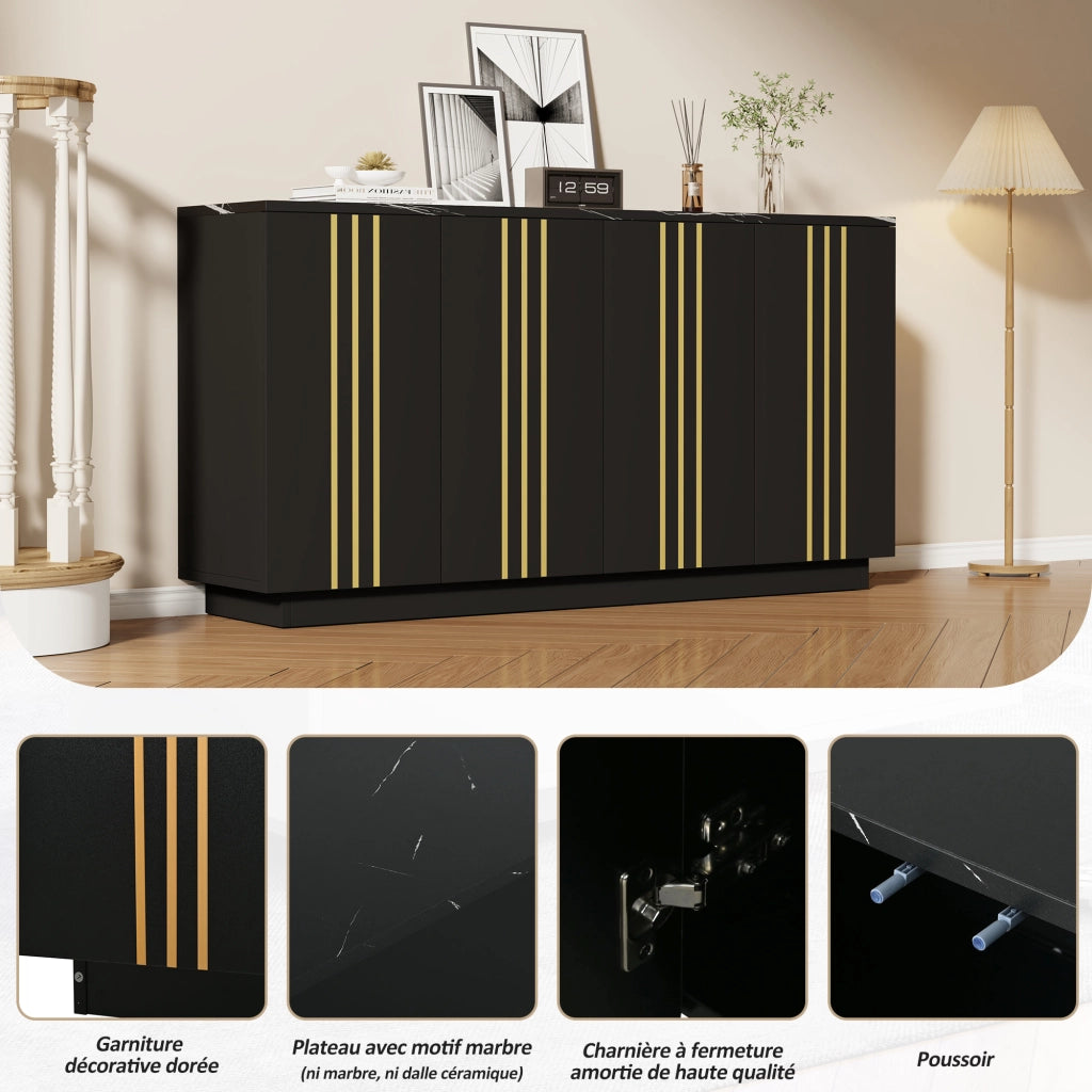 Credenza con 4 ante e ripiani regolabili - per soggiorno - in truciolare - 35×140×70 cm - nero