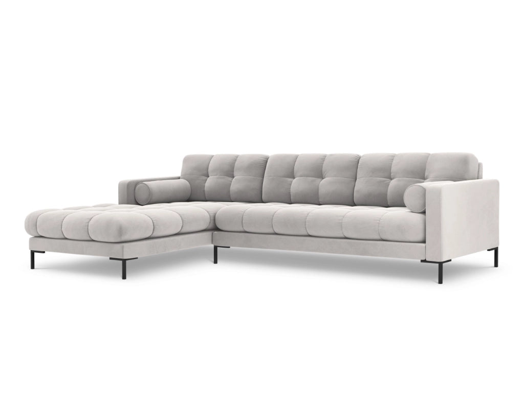 Cosmopolitan Design - Divano angolare sinistro "Bali" 5 posti in velluto argento 