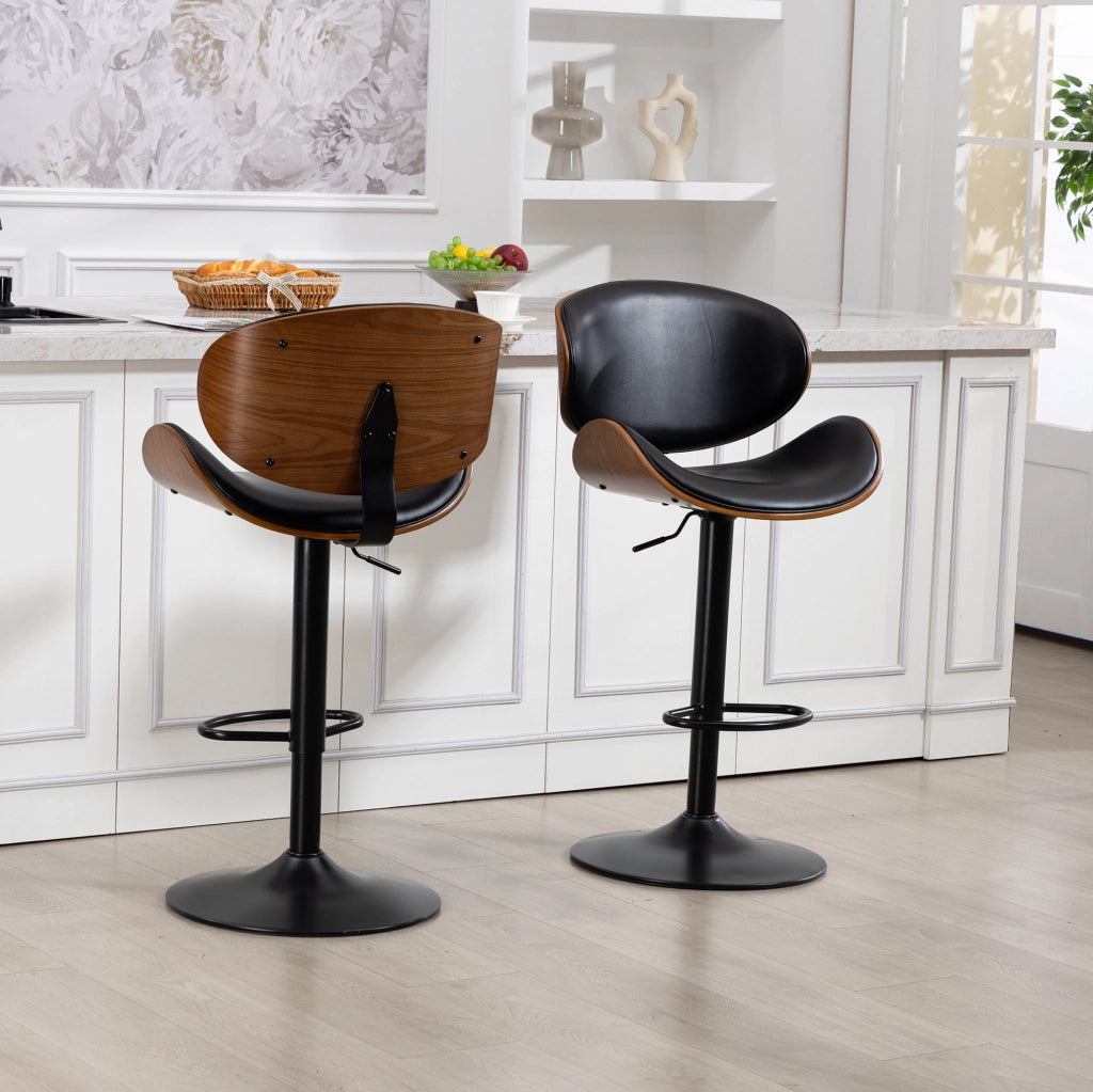 Sgabello da bar girevole e regolabile in altezza in PU nero; schienale ergonomico
