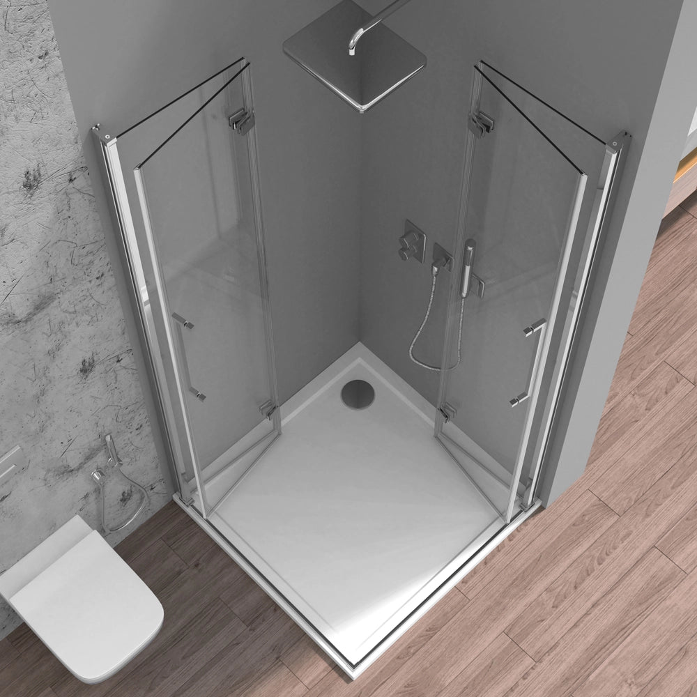 Box doccia angolare 70x80 in vetro temperato trasparente doppio soffietto con profili cromo Neos