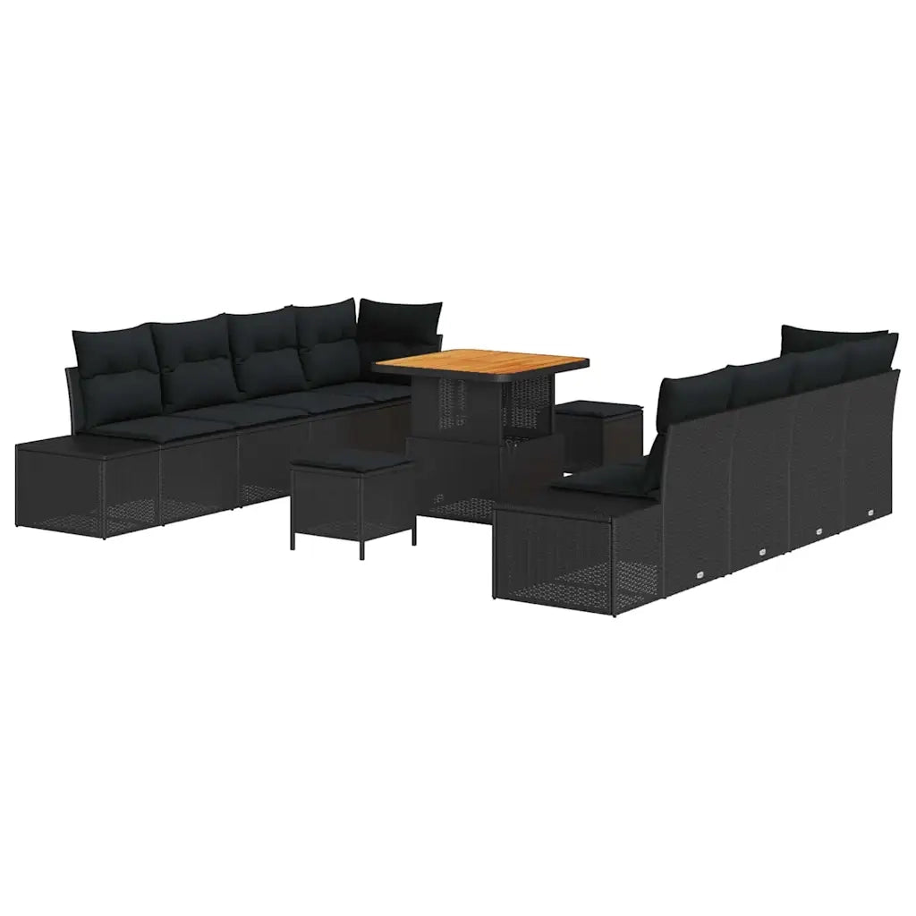 Set Divano da Giardino con cuscino 11 pcs Nero polyrattan