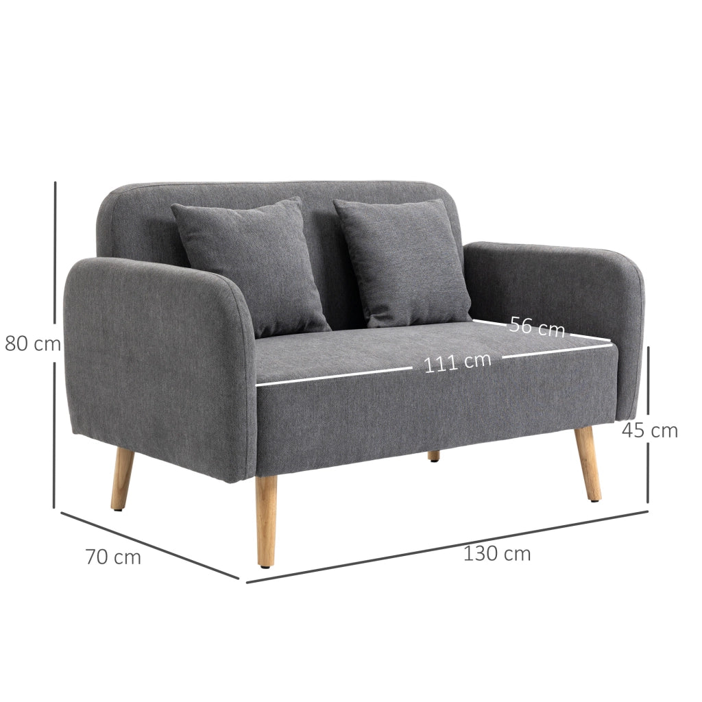 DIVANO 2 POSTI 130x70x80 cm Grigio in poliestere con 2 cuscini