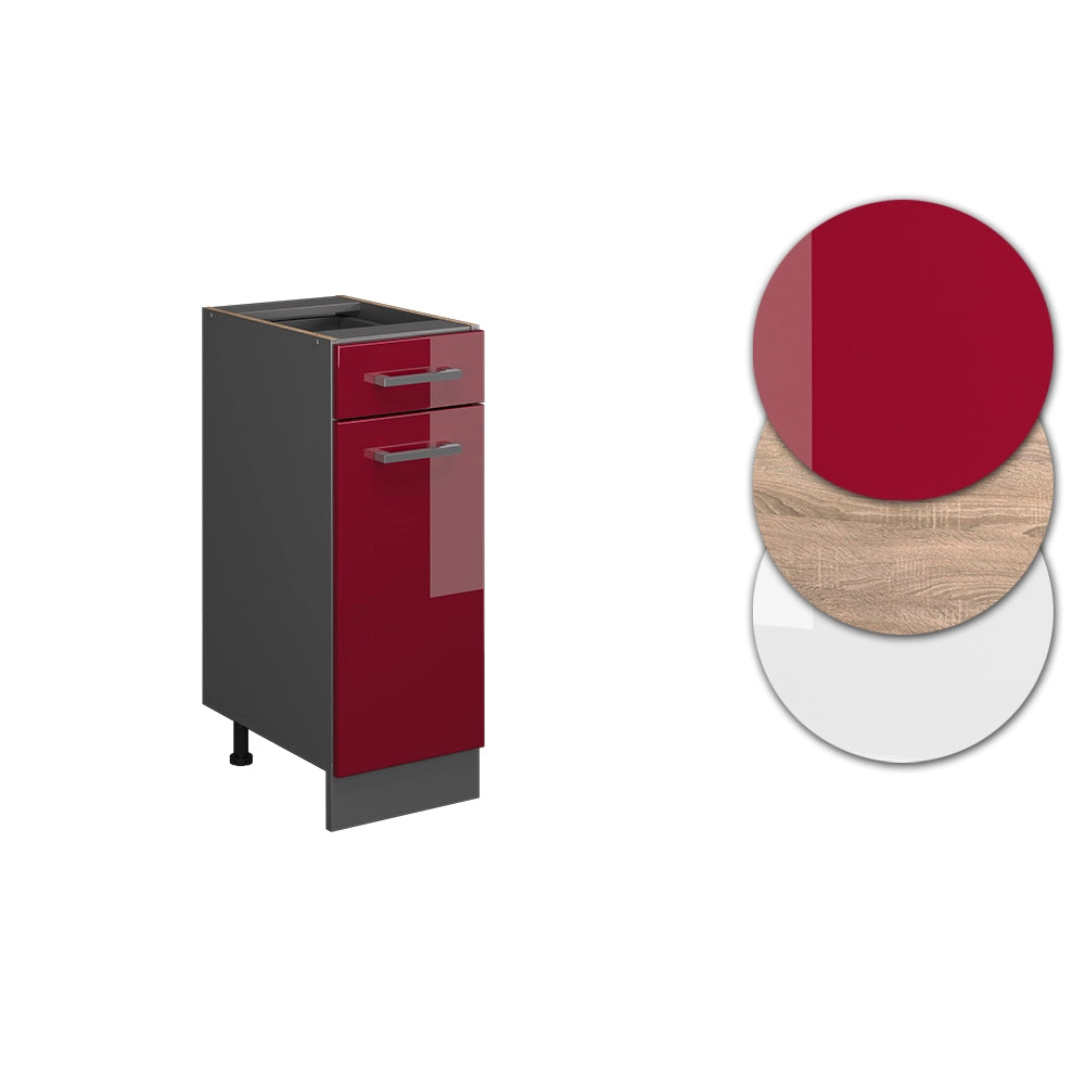 Vicco Mobiletto base per cucina Rosso lucido 30 cm senza piano di lavoro