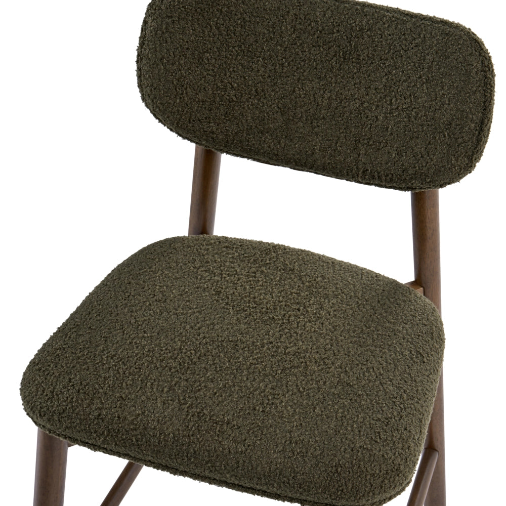 Set di 2 sedie da pranzo in boucle Struttura in legno marrone e verde e schienale imbottiti Sala da pranzo Cucina