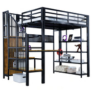 LETTO A SOPPALCO 140x200 cm Nero in metallo e legno con scala contenitore