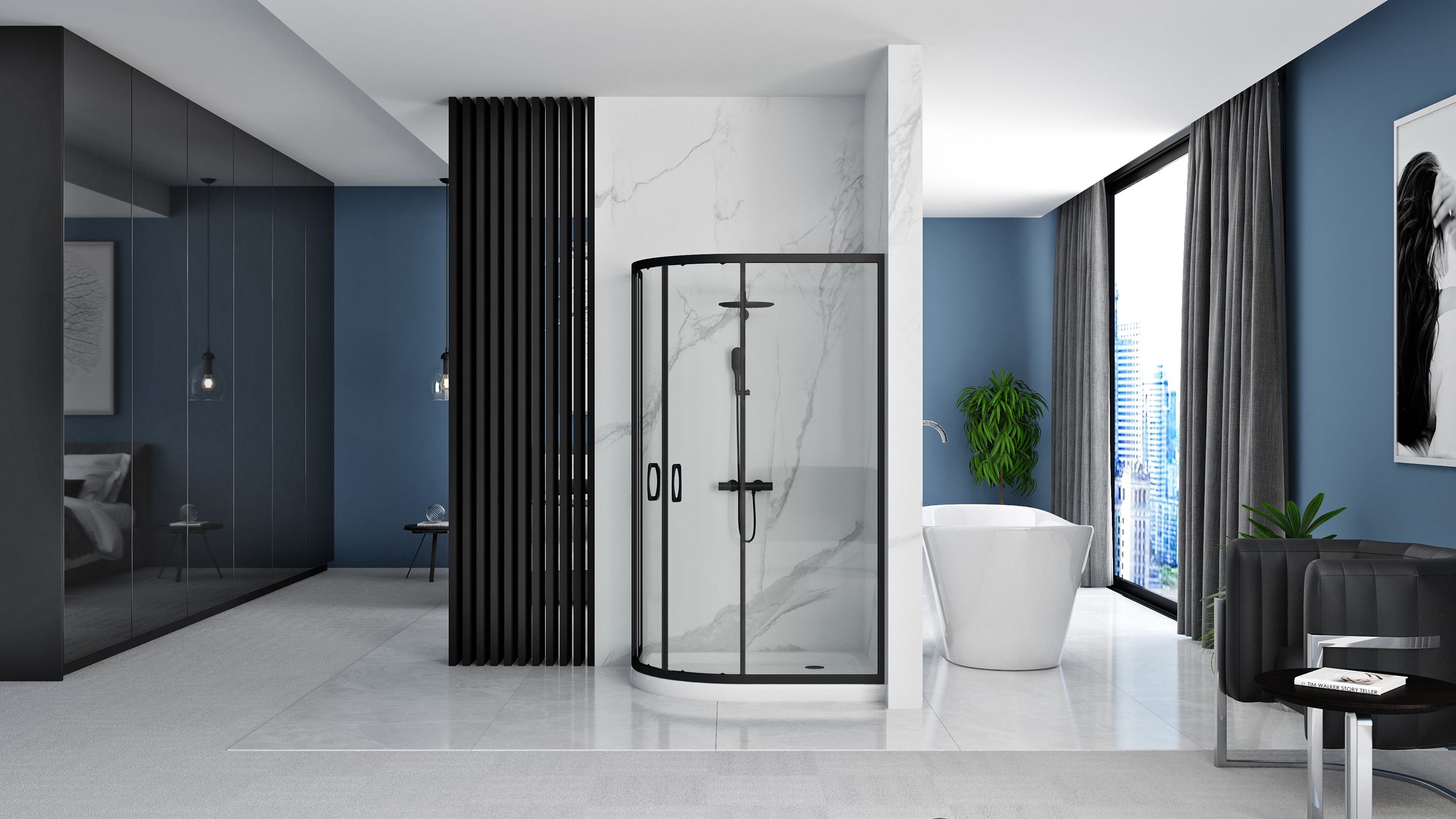 Cabina Doccia Rea Look Black 80x100 + Piatto Doccia Look White destra