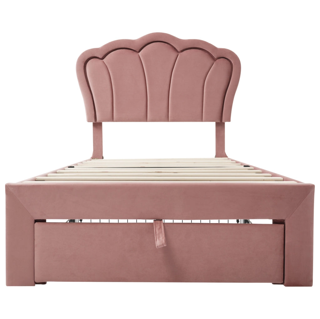 Letto imbottito 90x190 cm LED RGB; testiera regolabile; velluto rosa (Senza materasso)