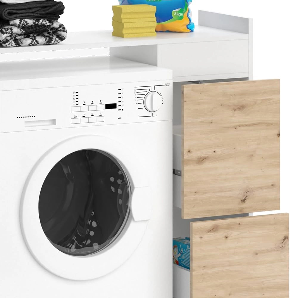 Mobile lavatrice Alf, Bianco, 99 x 98 cm con 2 cassetti, per riporre risparmiando spazio sopra la lavatrice
