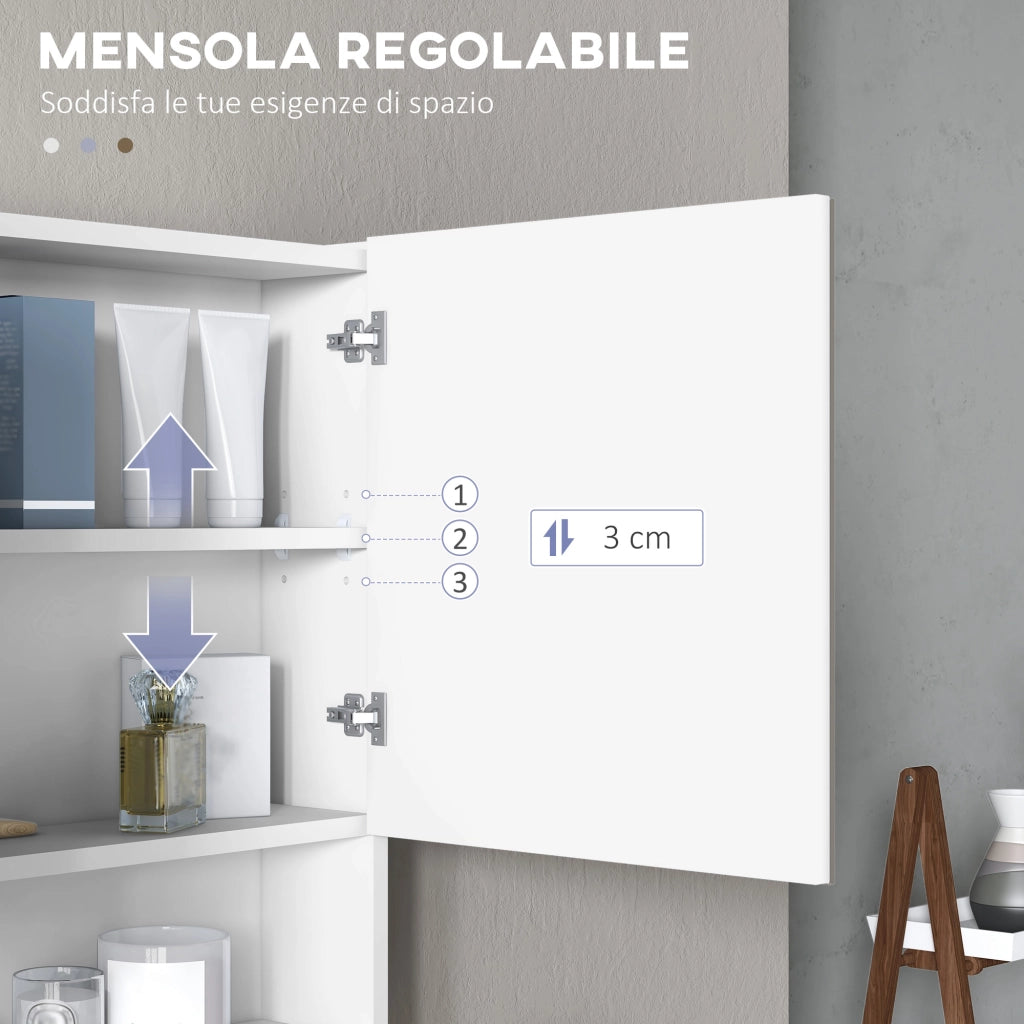Armadio a Muro con Specchio, Luci LED, Ripiani Aperto e Interno ¨C Zephmum ¨C Bianco 80x15x60cm