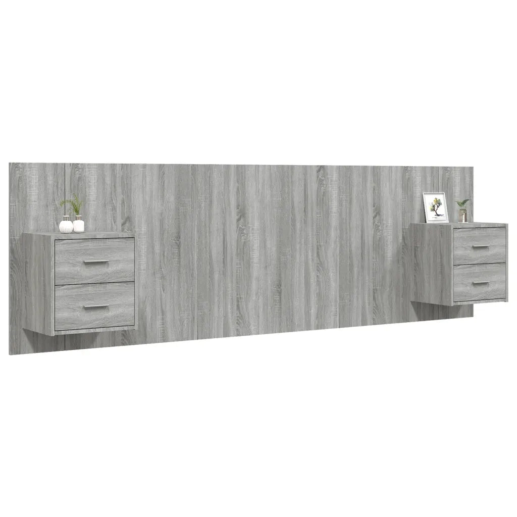 Testiera Letto con Comodini-Testiera con Contenitore in Legno Multistrato Grigio Sonoma 812394