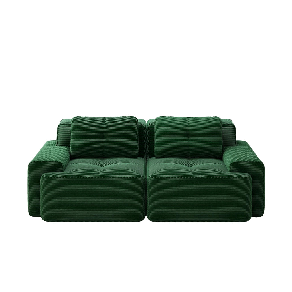 divano modulare lounge con seduta profonda; ampi braccioli; in velluto a coste; verde