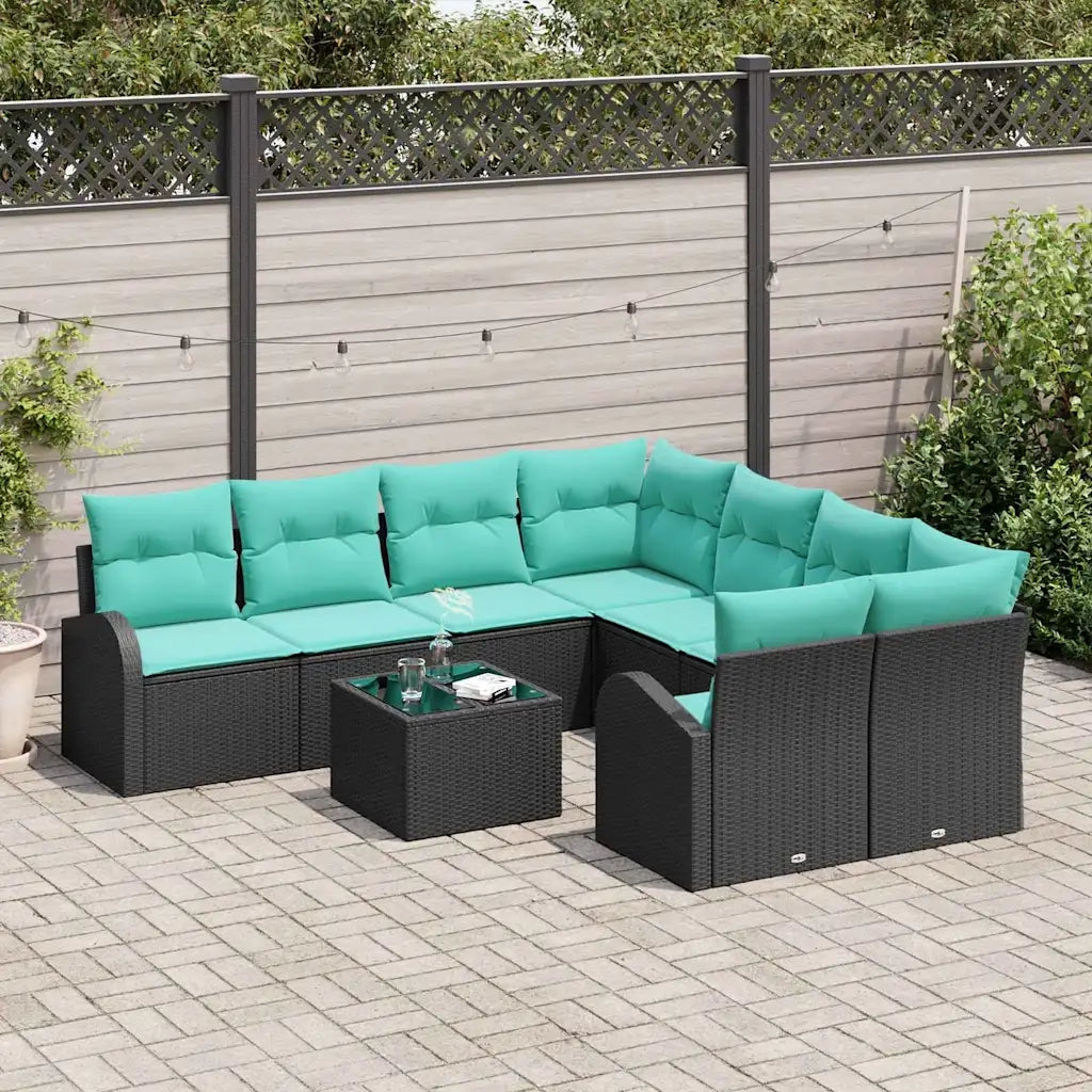 Set di divani con cuscino 9 pcs Nero e Turchese polyrattan 3354655