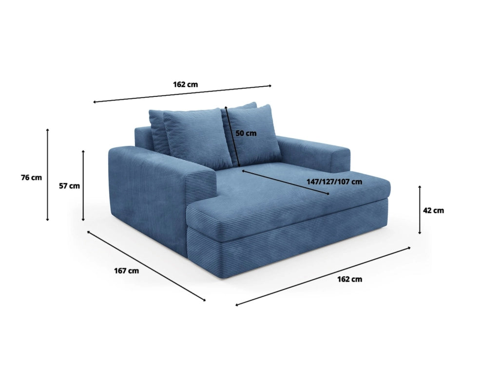 Comazzo, Divano Fisso 2 Posti Cuscini Sfoderabili, 162x167x86h cm blu