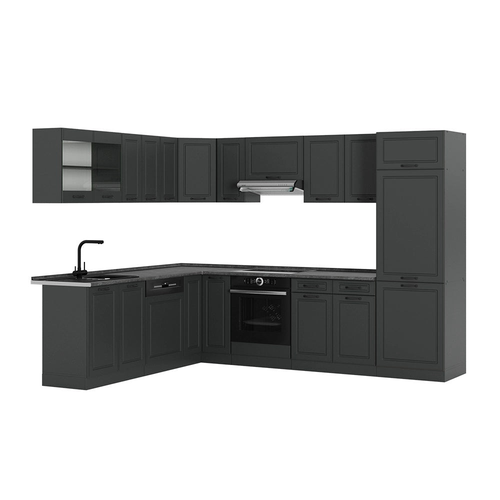 Cucina angolare completa R-Line Antracite rustico/Antracite 287 x 227 cm, PL Antracite Vicco