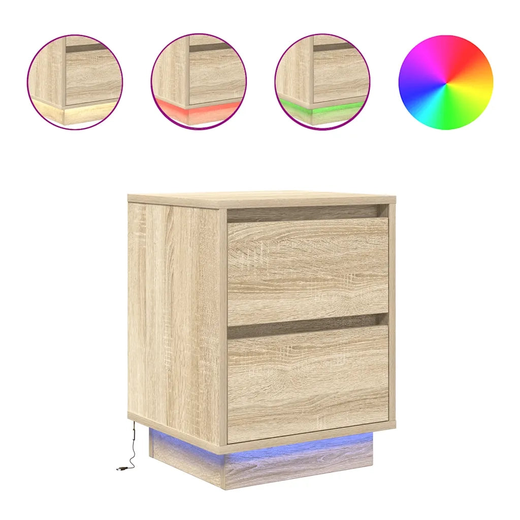 Comodini con Luci a LED 2 pz-Set di 2 Tavolino da notte Rovere Sonoma 38x34x50 cm 104254