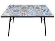 TAVOLO IN ACCIAIO MAIOLICHE BLUES 120X80H75CM
