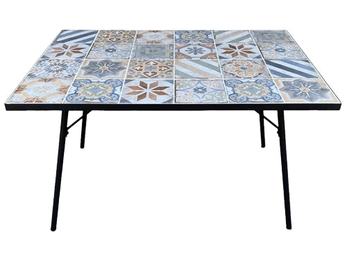 TAVOLO IN ACCIAIO MAIOLICHE BLUES 120X80H75CM