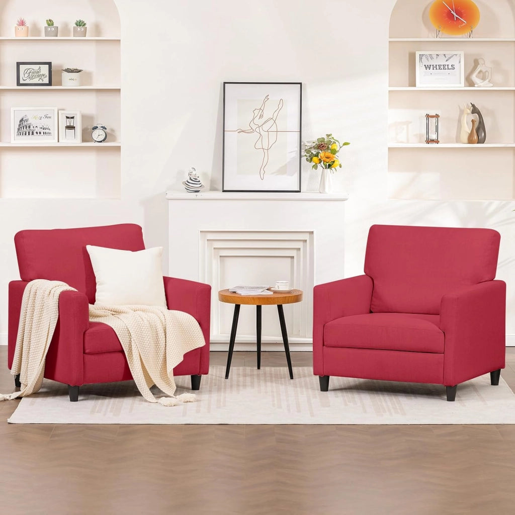 Poltrona Relax per TV, Poltrona Lounge per Soggiorno, Divano Singolo per Camera da Letto, Angolo Lettura, Seduta Laterale con Morbido Memory Foam, Rivestimento in Lino, Rosso