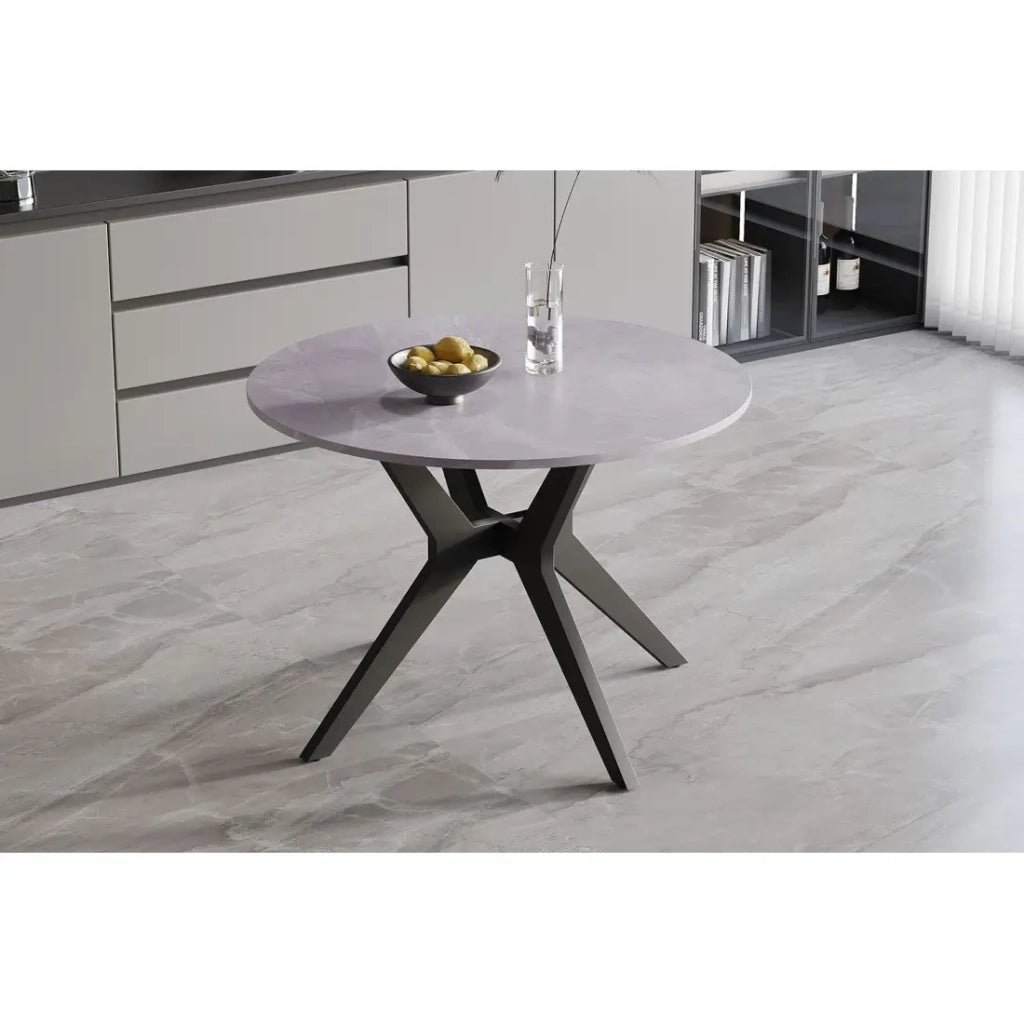 Tavolo da pranzo rotondo ARVENA – 110 cm – Piano in pietra sinterizzata – Colore grigio – Design contemporaneo e robusto