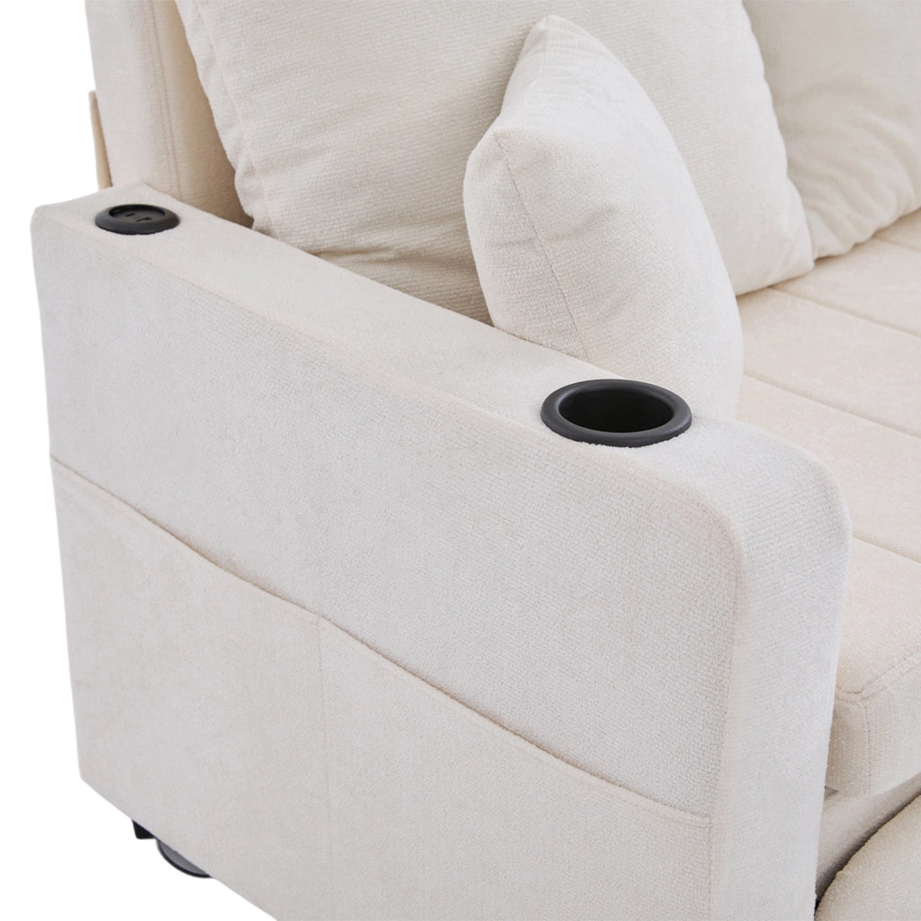 Divano Letto Multifunzione ¨C MINIMAL ¨C Tessuto, con Portabicchieri e USB