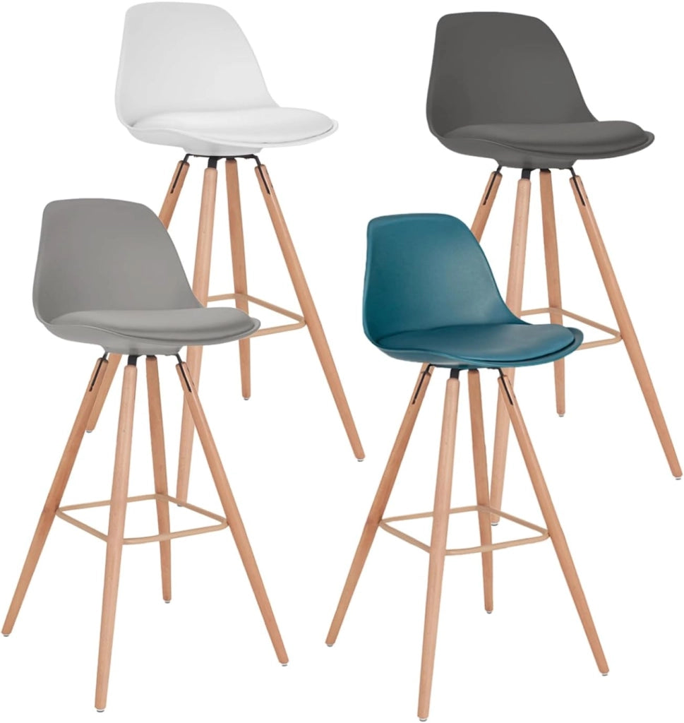 Set di 4 sgabelli da bar SARA grigio scuro, grigio chiaro, bianco e blu anatra