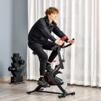 Cyclette da Casa con Resistenza Regolabile, Cyclette Professionale da Camera con Sella e Manubrio Regolabile, Monitor LCD, Sensore Battito Cardiaco Porta Celullare e Volano 6kg, Max.100kg