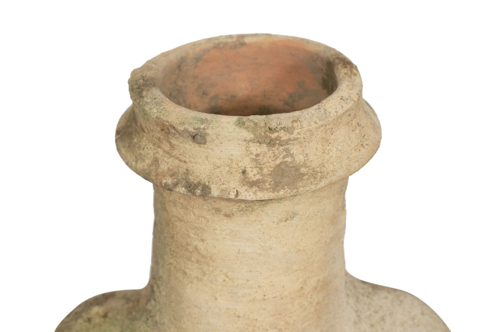 Biscottini Vecchia anfora giara con manici in terracotta e base portavasi in ferro