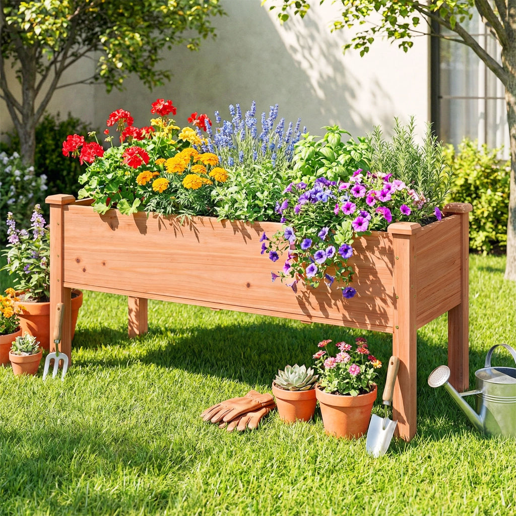 Fioriera rialzata in legno di abete-Kit di legno per giardino per verdure erbe e fiori 120x43,5x51cm Marrone