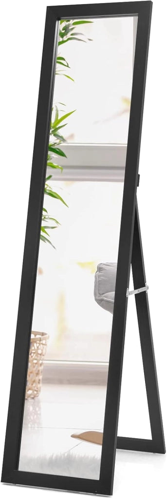 Specchiera da Terra Autoportante a Figura Intera, Specchio Rettangolare, in Legno (Nero)