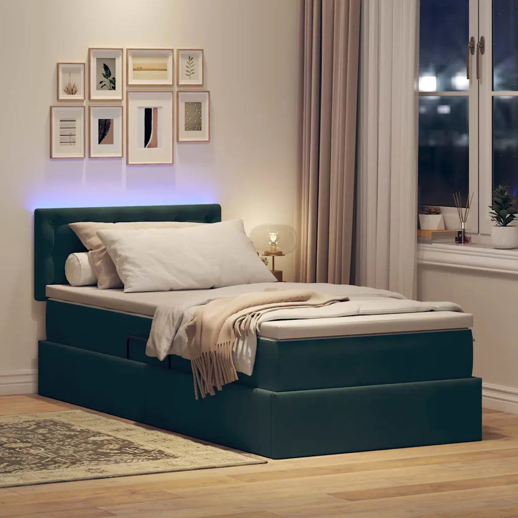 Letto con contenitore e LED Verde Scuro 90 x 190 cm Velluto 3371484