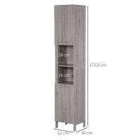 kleankin Colonna Bagno in MDF con 2 Armadietti e 2 Ripiani Aperti, 30x32x172.5 cm, color Legno
