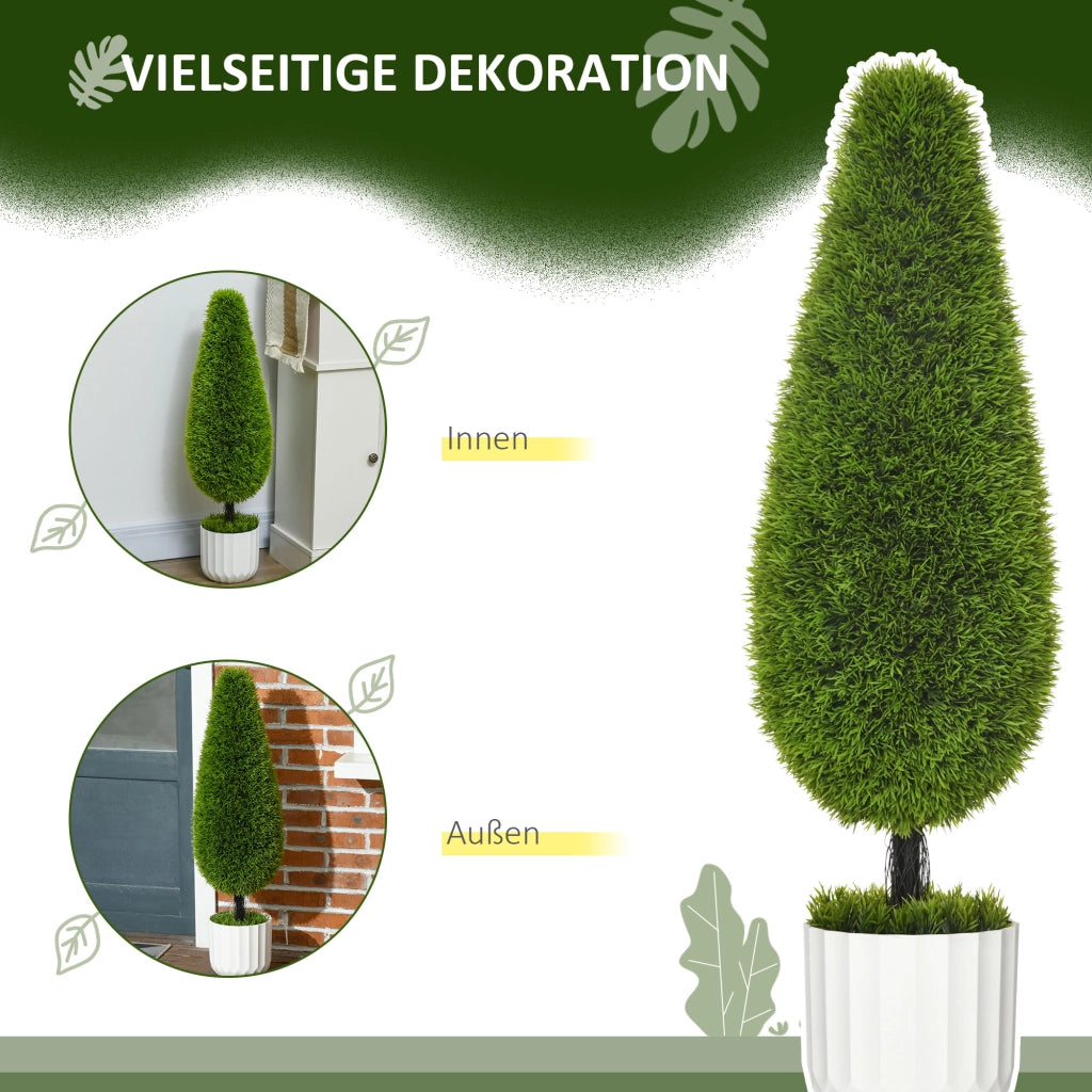 Cipresso artificiale, set da 2, 90 cm, pianta d'appartamento artificiale in vaso con muschio artificiale per decorazione interna ed esterna