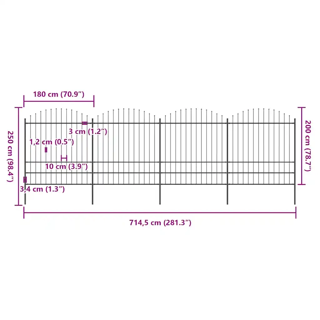 Recinzione Giardino Punta a Lancia (1,75-2)x6,8m Acciaio Nera cod mxl 16250