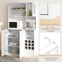 Mobile Dispensa con Portabottiglie, Armadietti, Ripiani e Cassetto, in Truciolato e Legno, 100x38x172 cm, Bianco