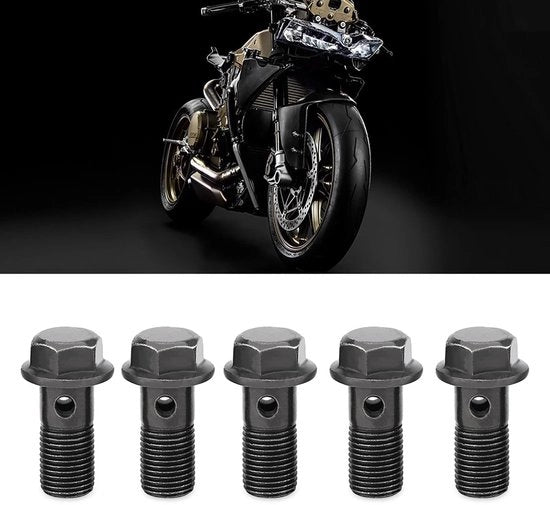 Kit di attacco per freni 5 pezzi - Viti a banjo - Set di giunti - Acciaio inossidabile - Adatto per motocicli - Acciaio di alta qualità - Viti freno