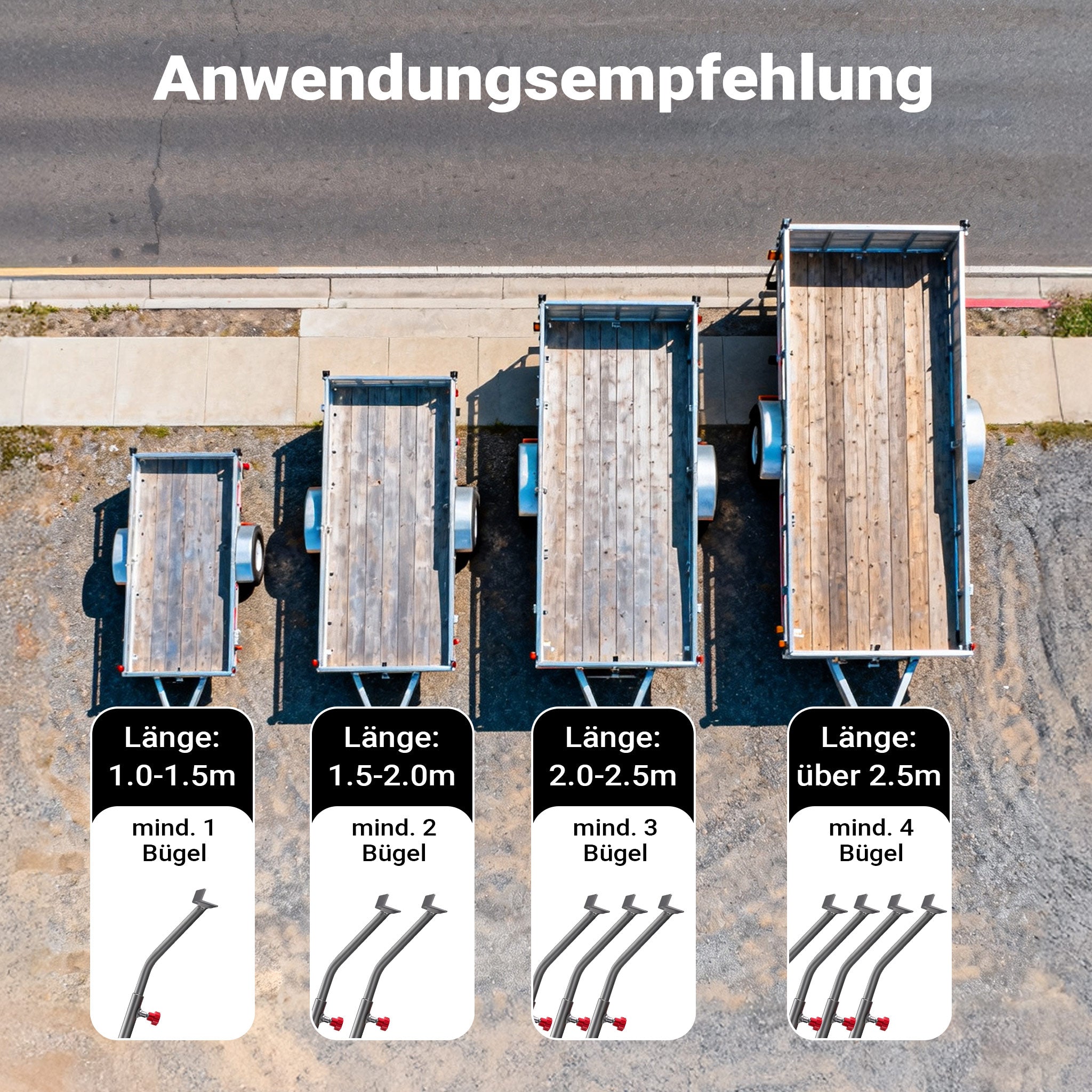 3x Tarpaulin Bracket 108-150 cm for Trailer, Adjustable Aluminium Support für Trailer Covers, Ideal for Flat Tarpaulins