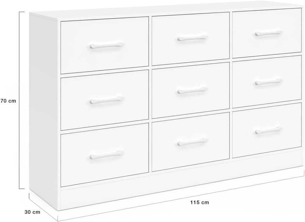 Cassettiera in tessuto a 9 cassetti UPPAH 113 cm mobile contenitore in legno bianco