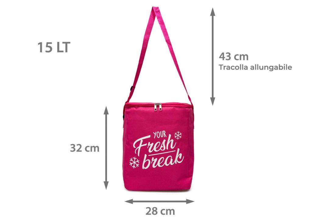 Borsa Termica Frigo Porta Pranzo Spiaggia Lavoro Scuola Modello Fresh Break - 15L - Fucsia